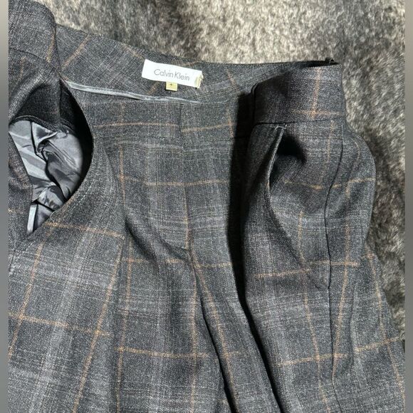 Calvin Klein Women 4 Charcoal Plaid Rayon Blend Wide Legs Casual Carrier Pants - Picture 10 of 12